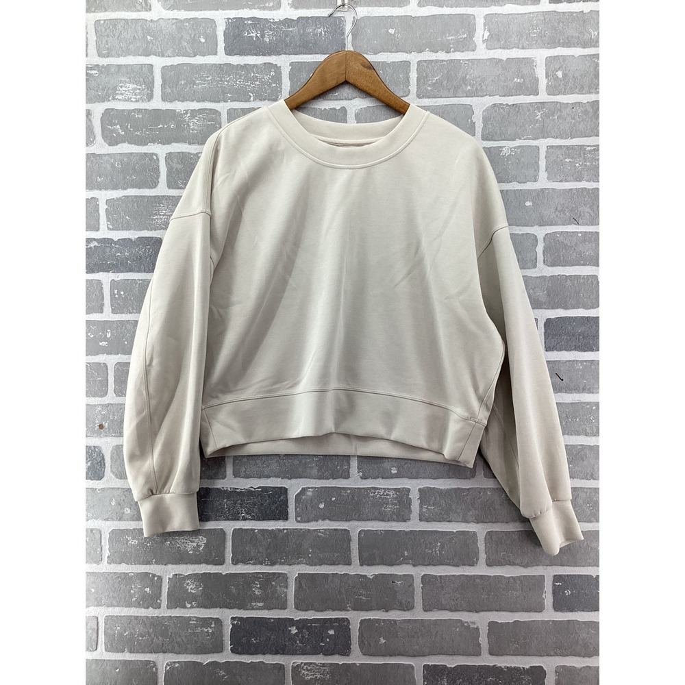 Lululemon Perfectly Oversized Crop Crew Sweatshirt Bone Cream Pullover Logo